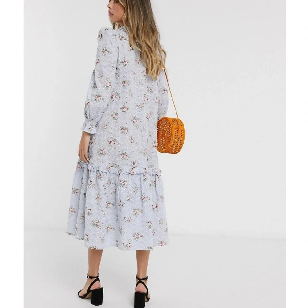ASOS Blue Floral Embroidered Dress - Picture 3 of 12